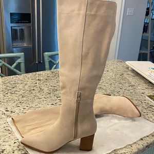 Beautiful (NWOT) sand colored suede knee high boots.
